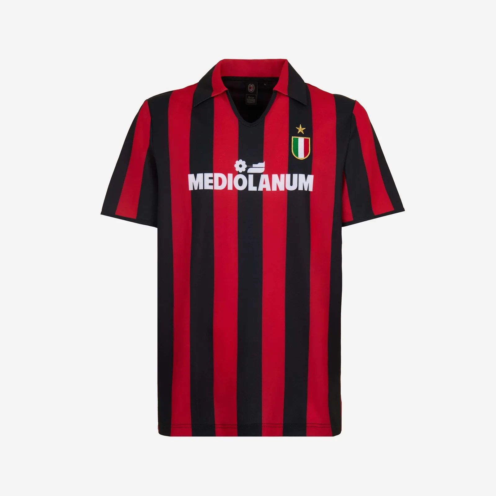 AC Milan retro 1988/89 reissue naast 2006/07 wit uitshirt — toont terminologieverschil origineel versus reissue