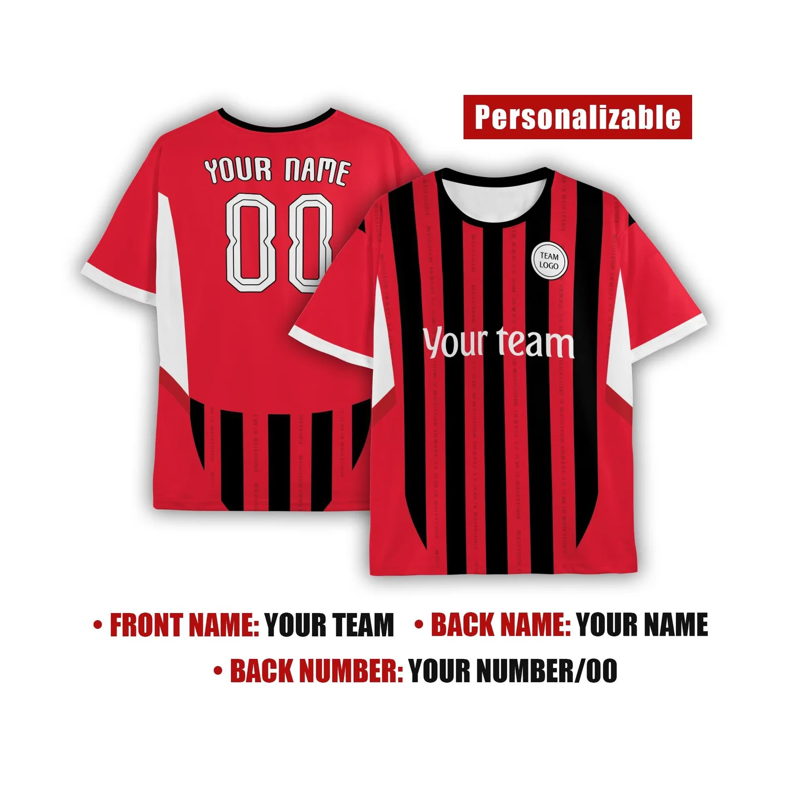 Kindermaten en bedrukking AC Milan tenue — toont maat- en personalisatiekeuze als beslismoment