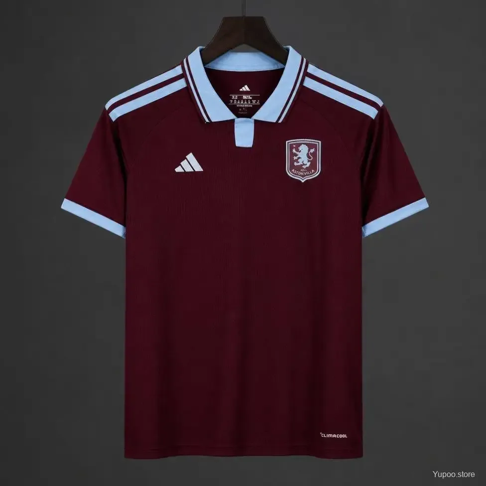 Aston Villa thuisshirt 2026-2027 authentic-detail — toont jacquard en warmte-aangebrachte afwerking